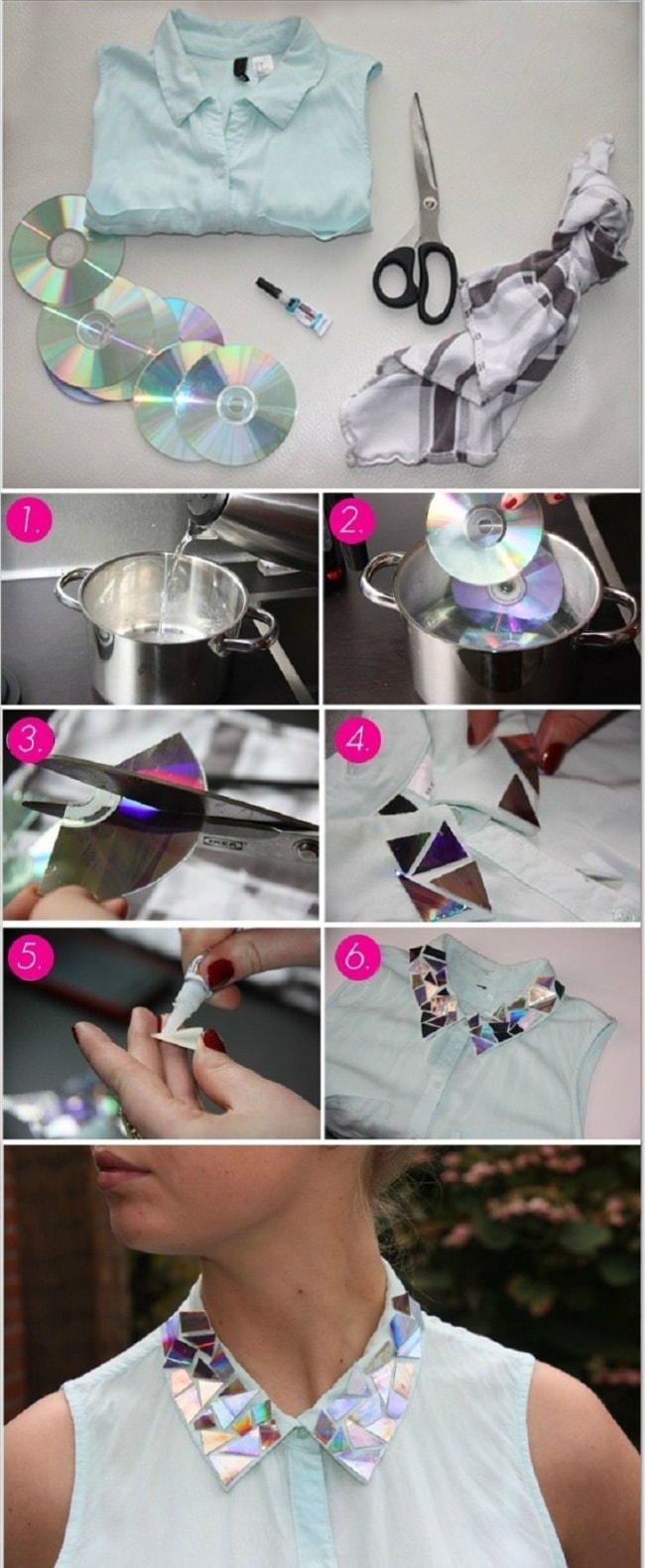 A creative collar decoration made from old disks. min