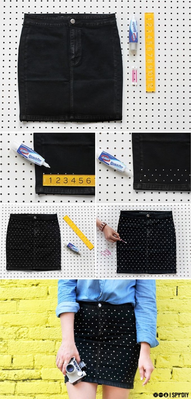You can revive your old skirt using some rhinestones. min